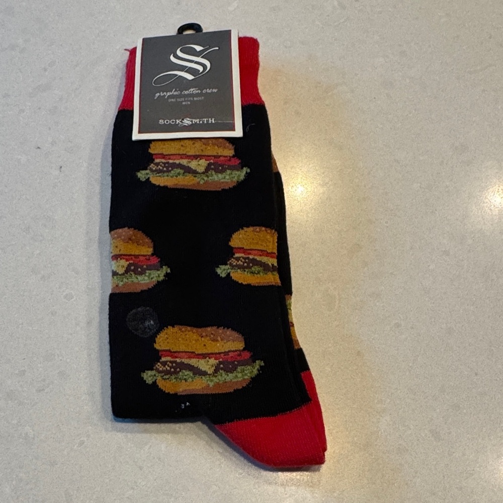 Black and Red hamBurger Socks men’s 7-12.